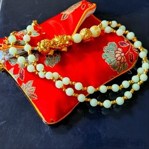 Feng Shui (Glow in the Dark)Luminous Beaded Pi Xiu Pendant Necklace 18in.